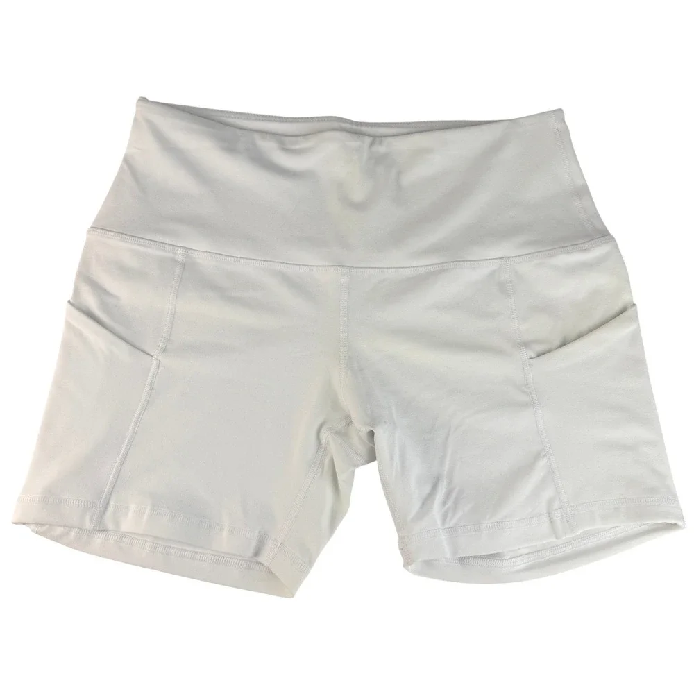 Ododos Womens High Waisted Yoga Biker Shorts with Pockets White Size Large NWT